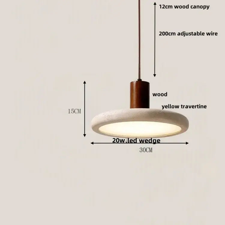 Minimalist yellow stone and wood led pendant lamp dining room
