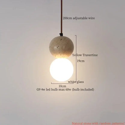 Wabi sabi yellow travertine led pendant lamp kitchen circular light
