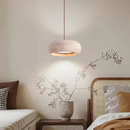 Wabi sabi yellow travertine led pendant lamp kitchen circular light
