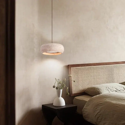 Wabi sabi yellow travertine led pendant lamp kitchen circular light