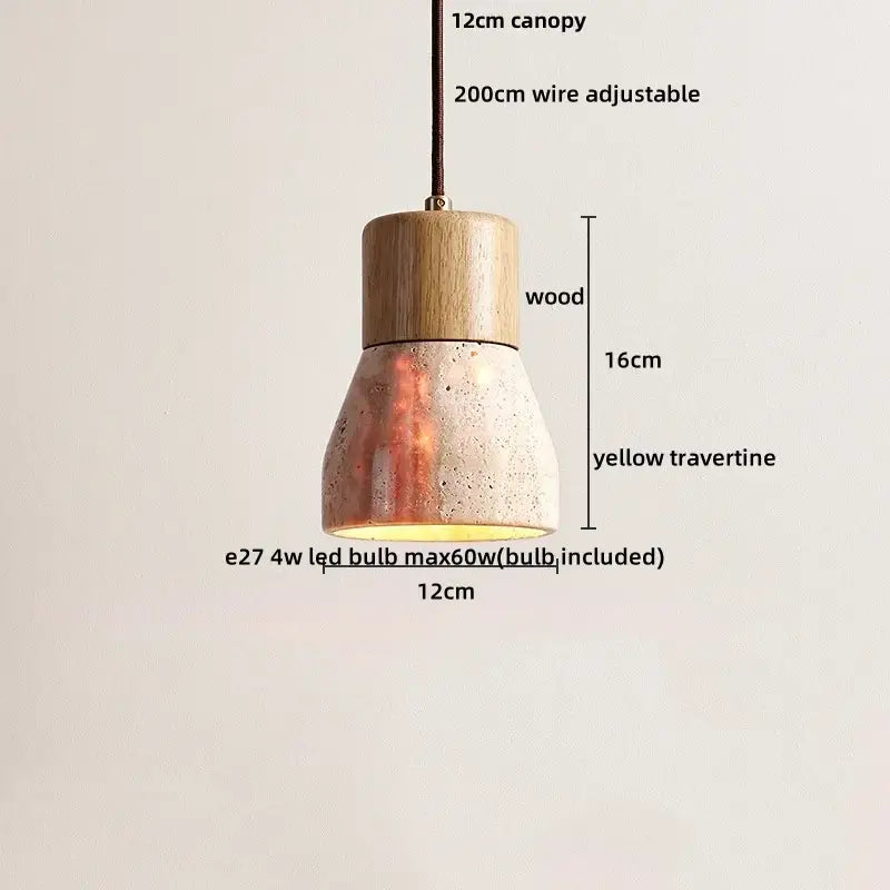 Nordic yellow travertine stone and wood pendant light dining room