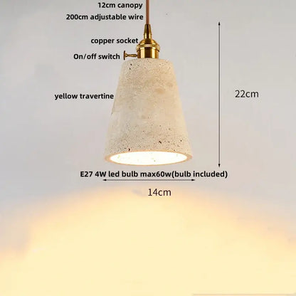 Nordic yellow travertine stone and wood pendant light dining room