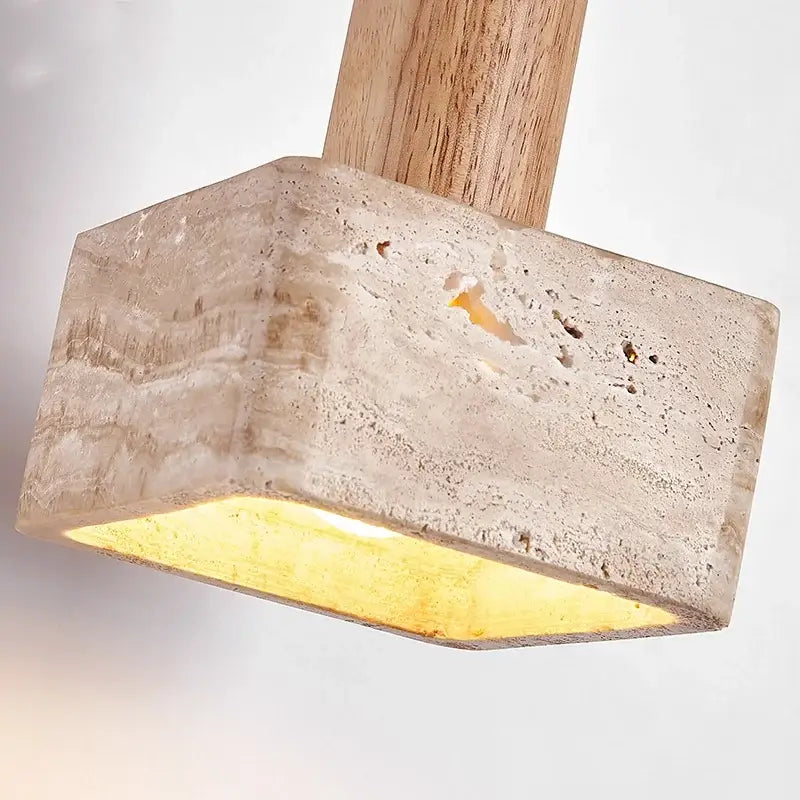 Nordic yellow travertine stone and wood pendant light dining room