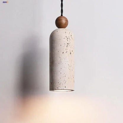 Minimalist off-white concrete and wood led pendant lamp dining room