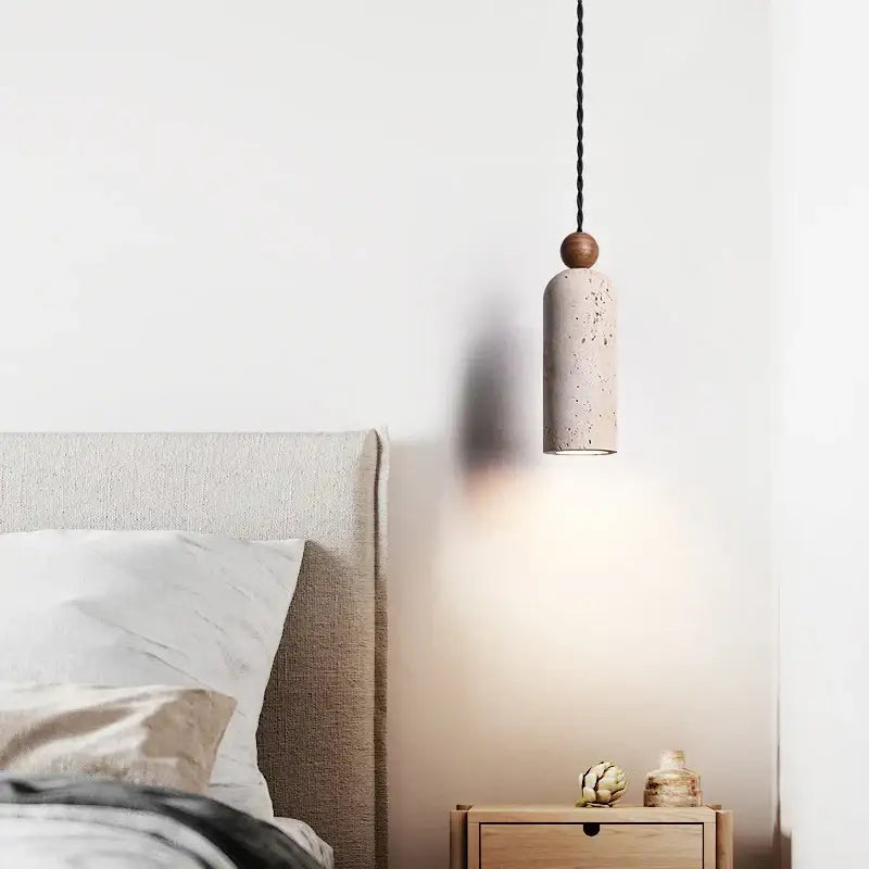 Minimalist off-white concrete and wood led pendant lamp dining room