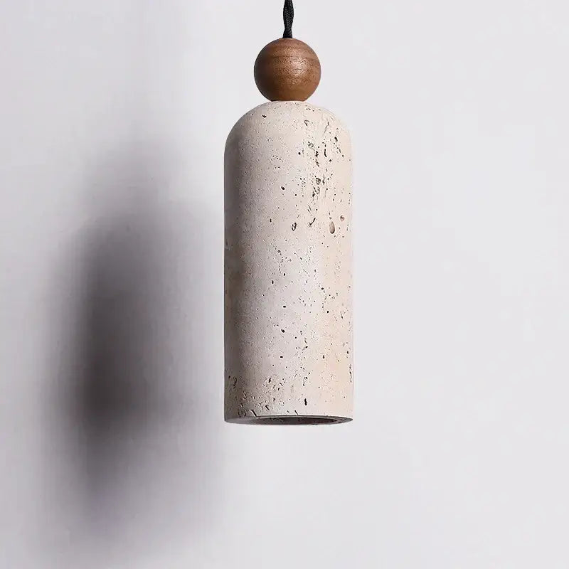 Minimalist off-white concrete and wood led pendant lamp dining room