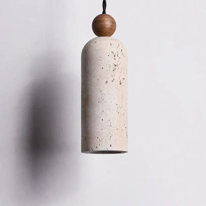 Minimalist off-white concrete and wood led pendant lamp dining room