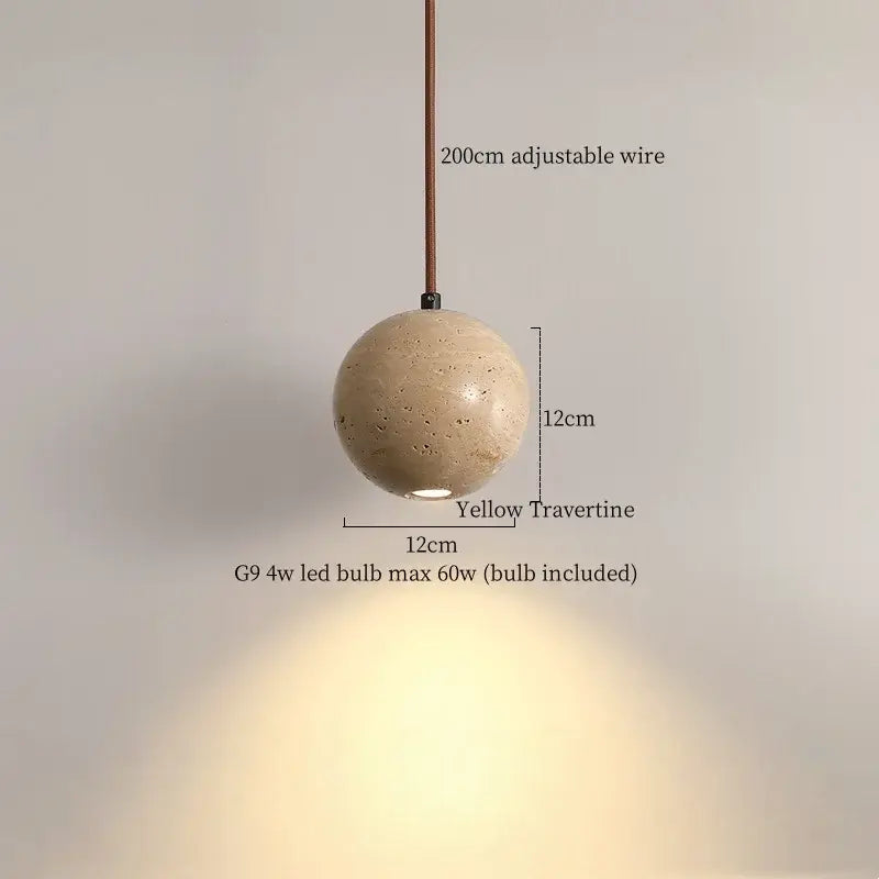 Yellow travertine wood led pendant lamp dining room minimalist light