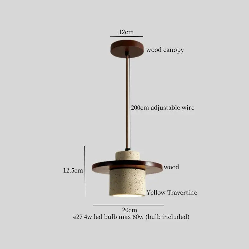 Yellow travertine wood led pendant lamp dining room minimalist light