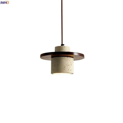 Yellow travertine wood led pendant lamp dining room minimalist light