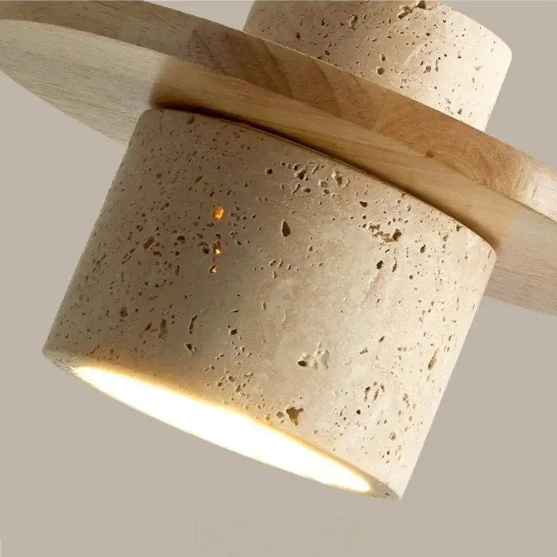 Yellow travertine wood led pendant lamp dining room minimalist light