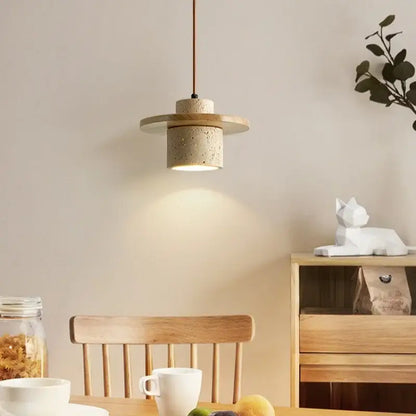 Yellow travertine wood led pendant lamp dining room minimalist light