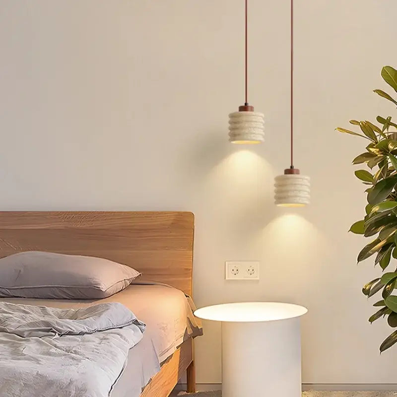 Yellow travertine wood led pendant lamp dining room minimalist light