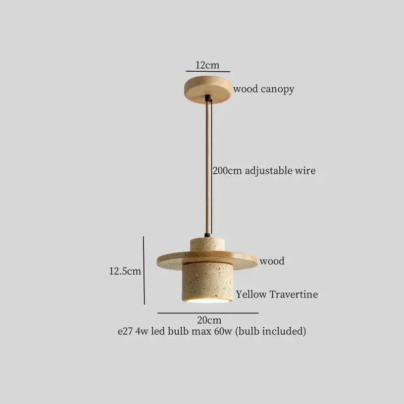 Yellow travertine wood led pendant lamp dining room minimalist light
