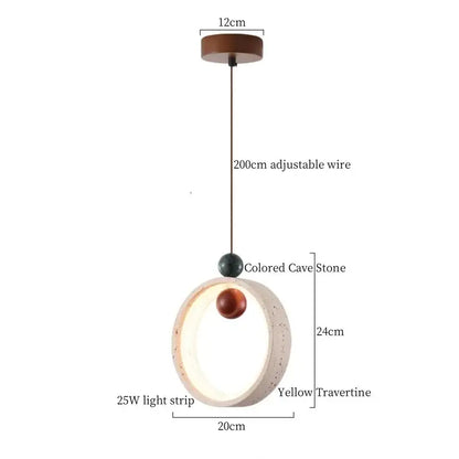 Yellow travertine wood led pendant lamp dining room minimalist light