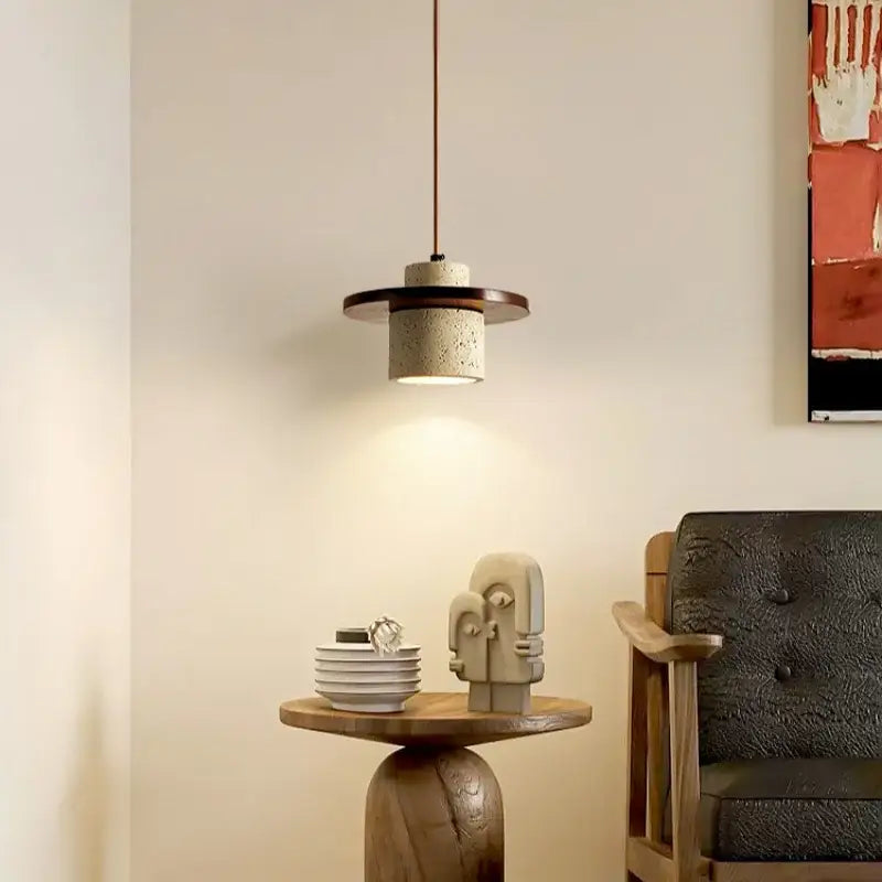 Yellow travertine wood led pendant lamp dining room minimalist light