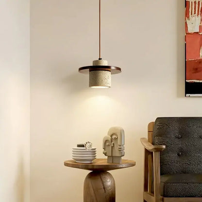 Yellow travertine wood led pendant lamp dining room minimalist light