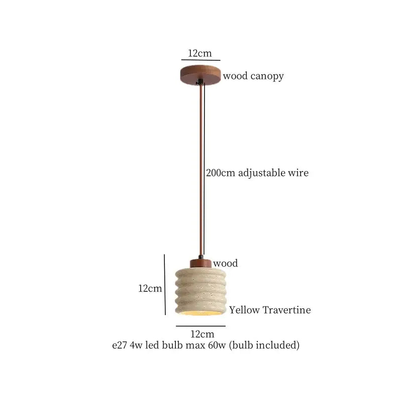 Yellow travertine wood led pendant lamp dining room minimalist light