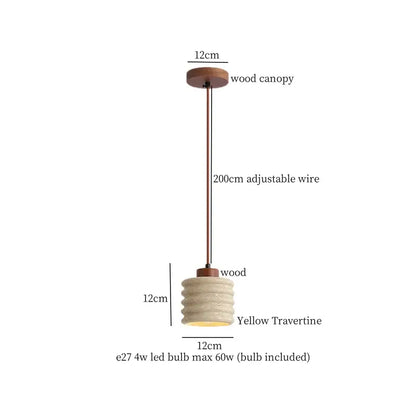 Yellow travertine wood led pendant lamp dining room minimalist light