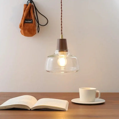 Modern walnut & glass led pendant lamp kitchen lighting