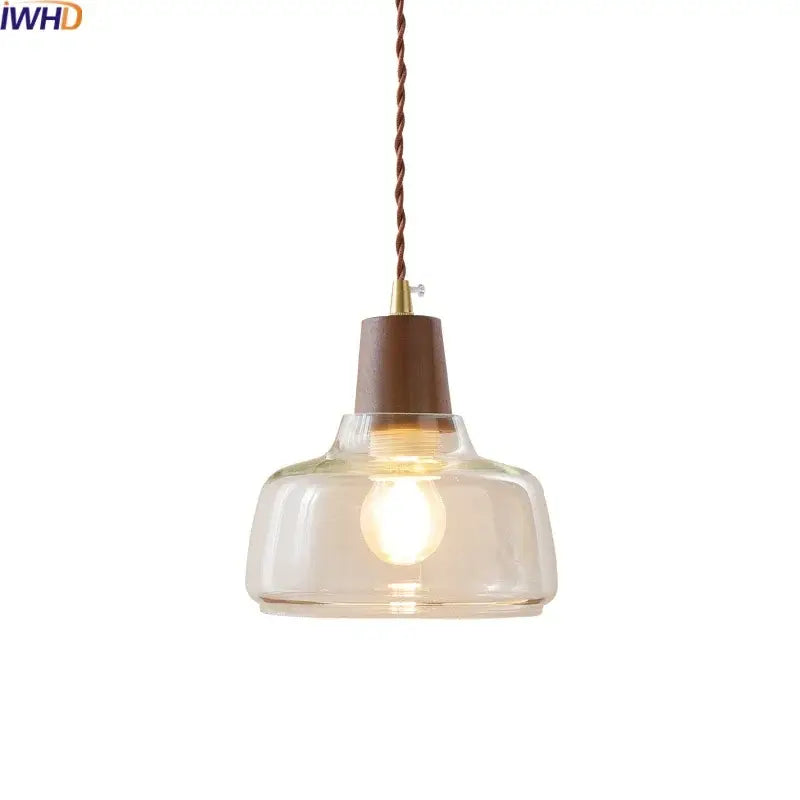 Modern walnut & glass led pendant lamp kitchen lighting