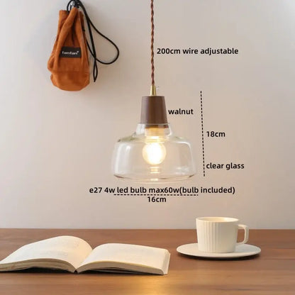 Modern walnut & glass led pendant lamp kitchen lighting