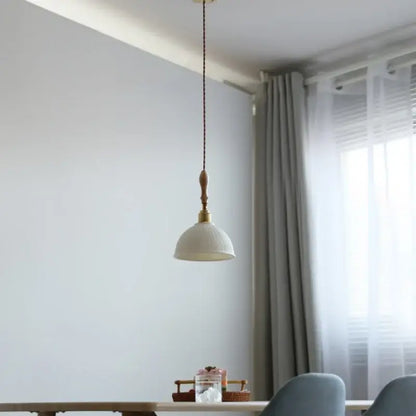 Japanese ribbed white ceramic led pendant light dining room ash wood