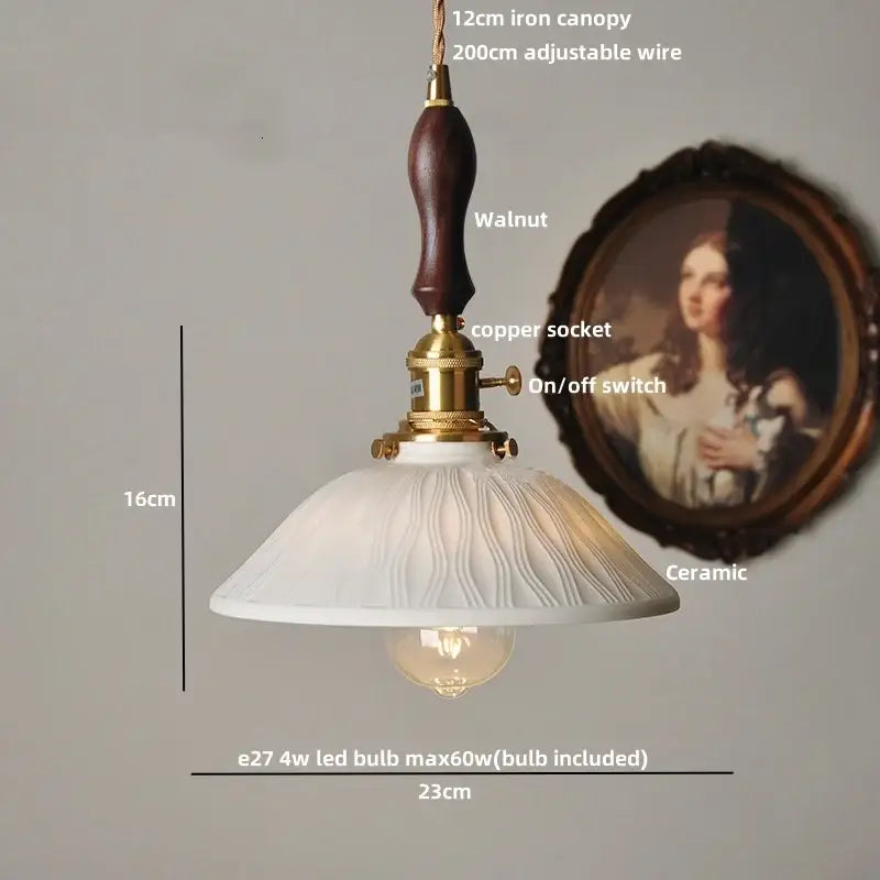 Japanese ribbed white ceramic led pendant light dining room ash wood