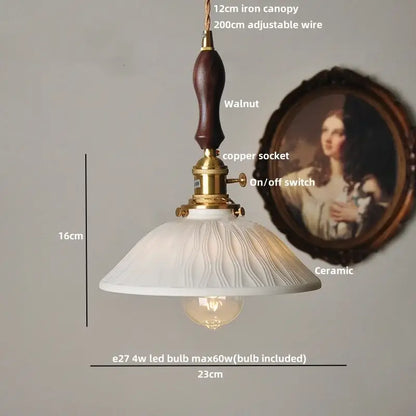 Japanese ribbed white ceramic led pendant light dining room ash wood