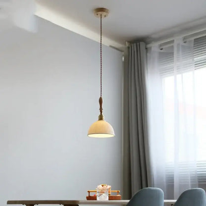 Japanese ribbed white ceramic led pendant light dining room ash wood