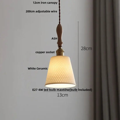 Japanese ribbed white ceramic led pendant light dining room ash wood