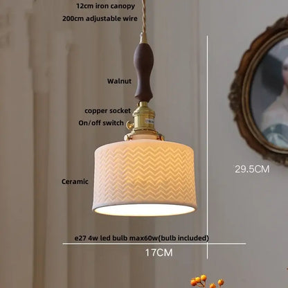 Japanese ribbed white ceramic led pendant light dining room ash wood