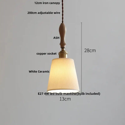 Japanese ribbed white ceramic led pendant light dining room ash wood