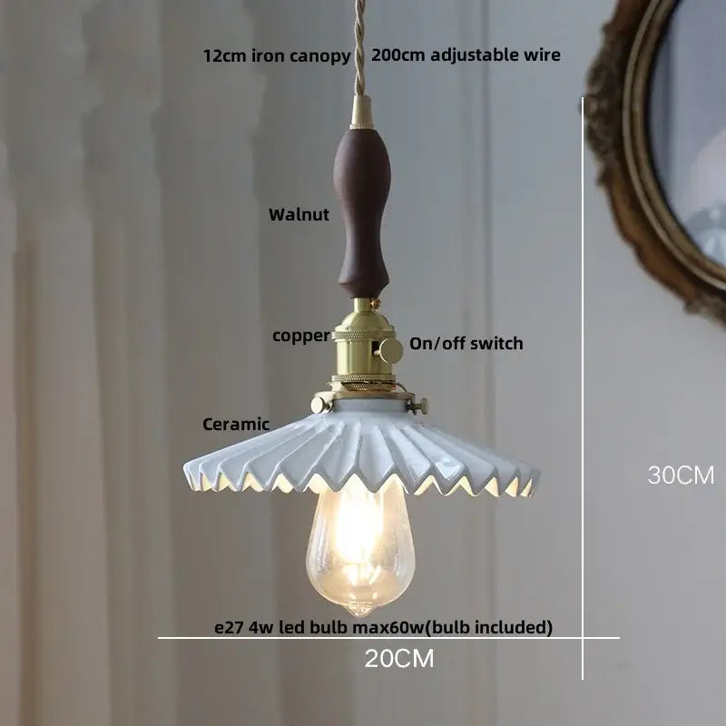 Japanese ribbed white ceramic led pendant light dining room ash wood