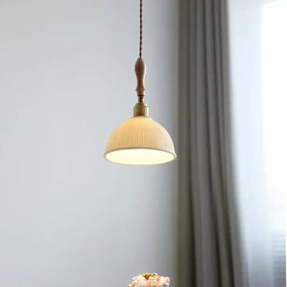 Japanese ribbed white ceramic led pendant light dining room ash wood