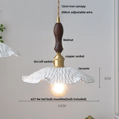Japanese ribbed white ceramic led pendant light dining room ash wood