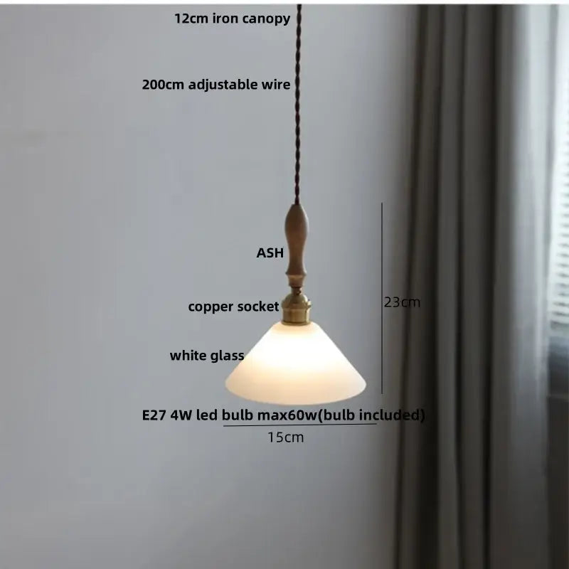 Japanese ribbed white ceramic led pendant light dining room ash wood