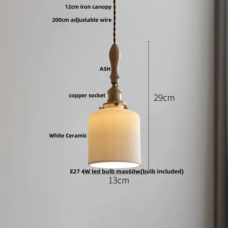 Japanese ribbed white ceramic led pendant light dining room ash wood