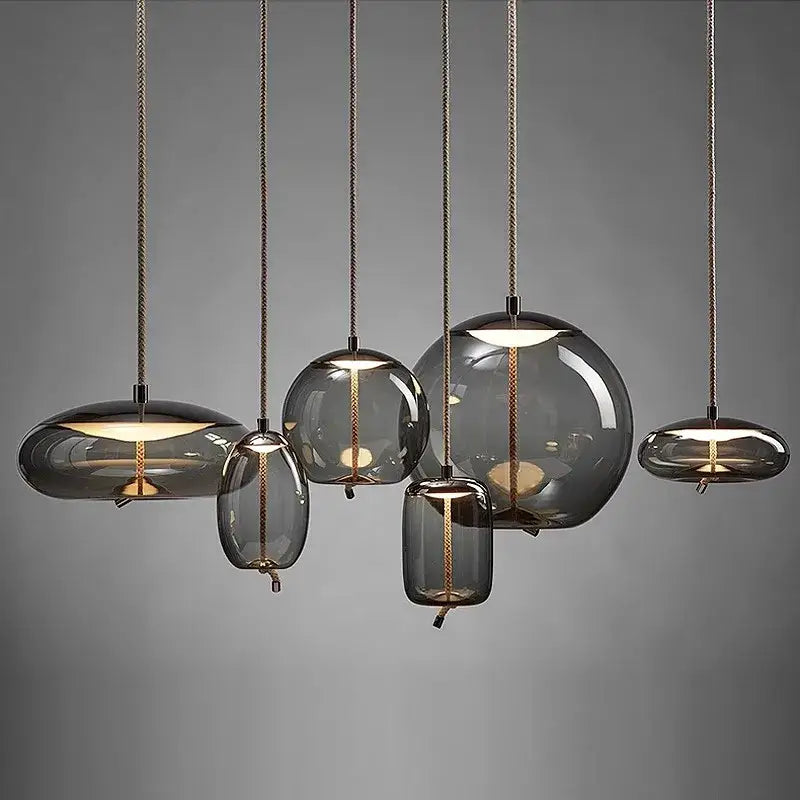 Modern gray glass led pendant light chandelier for dining room