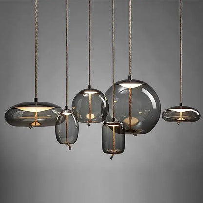 Modern gray glass led pendant light chandelier for dining room