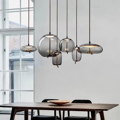 Modern gray glass led pendant light chandelier for dining room