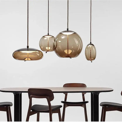 Modern gray glass led pendant light chandelier for dining room