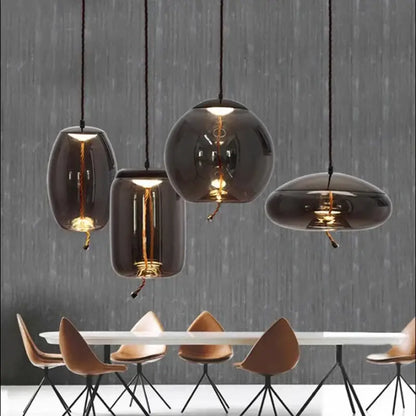 Modern gray glass led pendant light chandelier for dining room