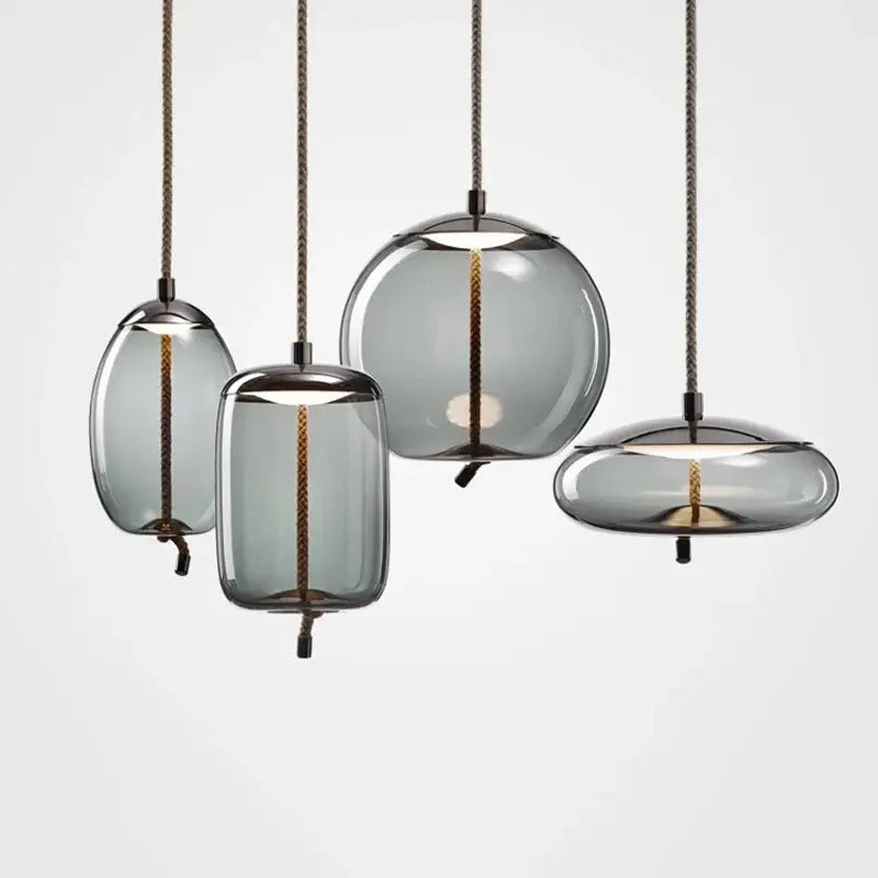 Modern gray glass led pendant light chandelier for dining room
