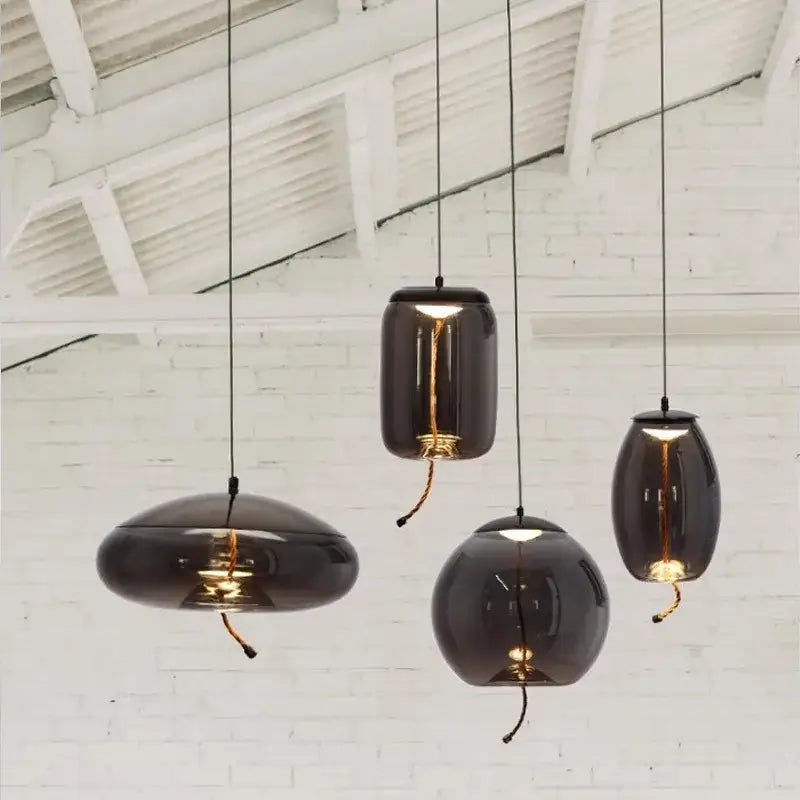 Modern gray glass led pendant light chandelier for dining room