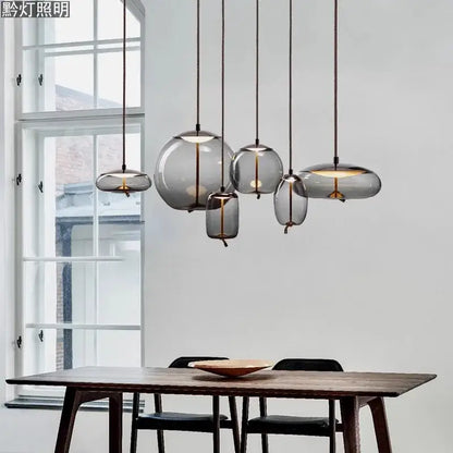 Modern gray glass led pendant light chandelier for dining room