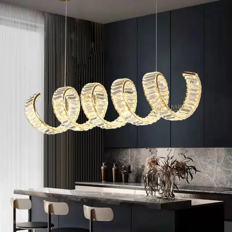 Modern gold spiral ring led pendant light for dining room