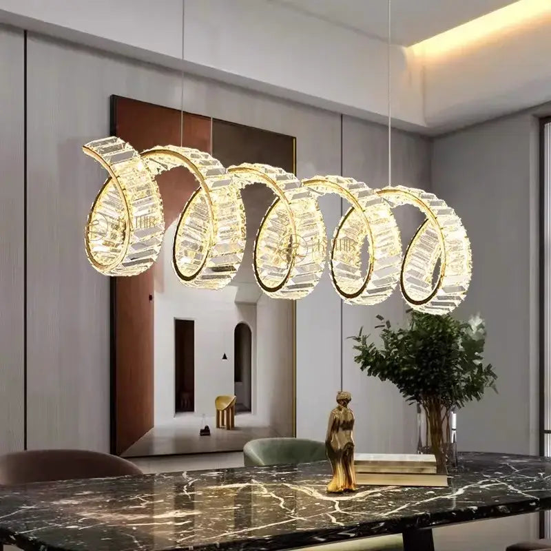 Modern gold spiral ring led pendant light for dining room