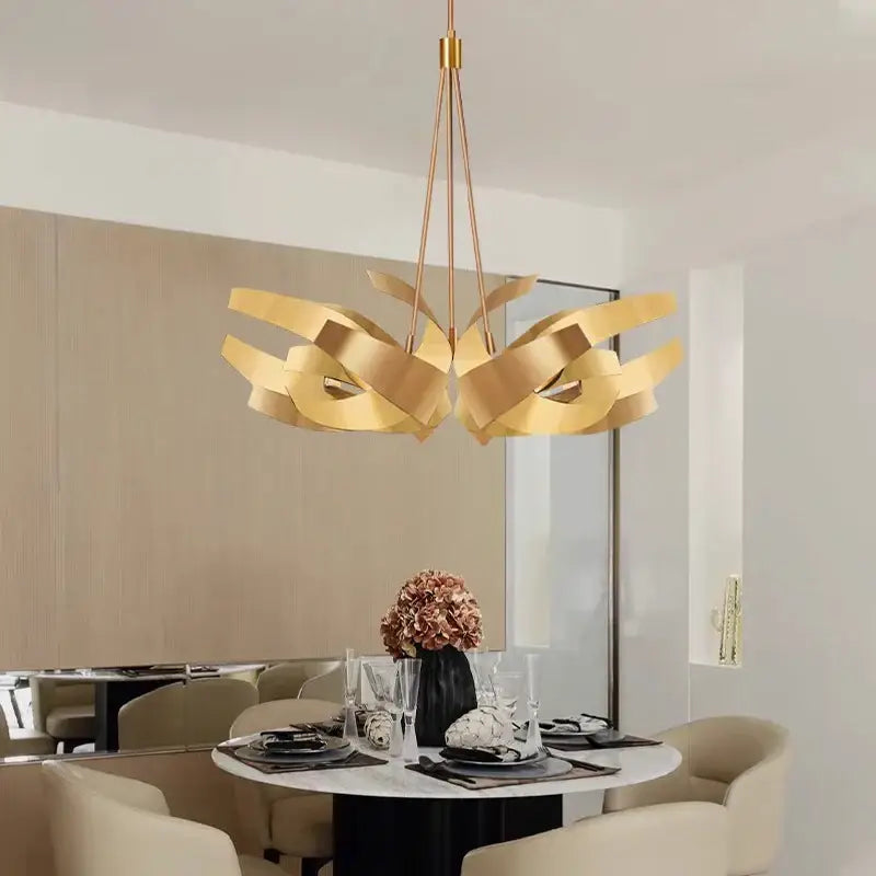 Modern petal brushed gold & matte black led pendant light dining room