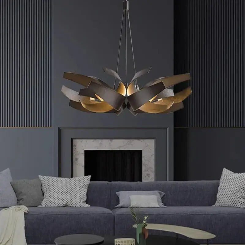 Modern petal brushed gold & matte black led pendant light dining room